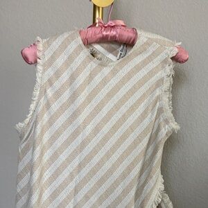 Acne Studios Cream and Tan Striped Fringe Sleeveless Top
